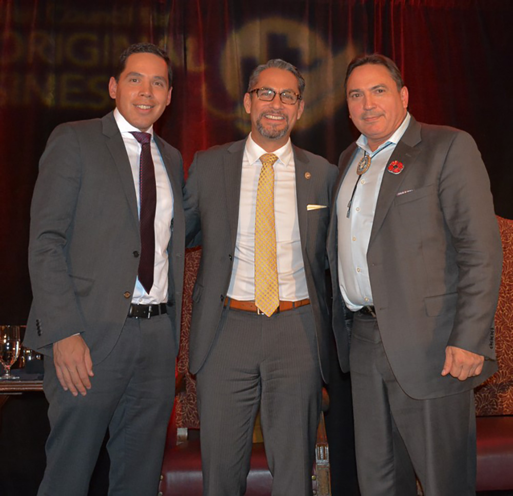 The CCAB hosts numerous events across Canada each year, including the second annual Aboriginal Economic Development Corporation Conference held in Banff in October 2016. Pictured with JP Gladu (centre) are attendees Natan Obed, President, Inuit Tapiriit Kanatami (left) and National Chief Perry Bellegarde (right). 